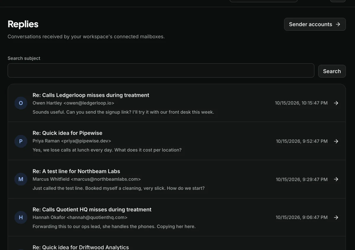 Sendsets Replies screen